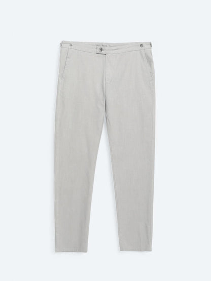 Gri Dokuma Fitted Fit Smart Casual Pamuk Karışımlı Pantolon