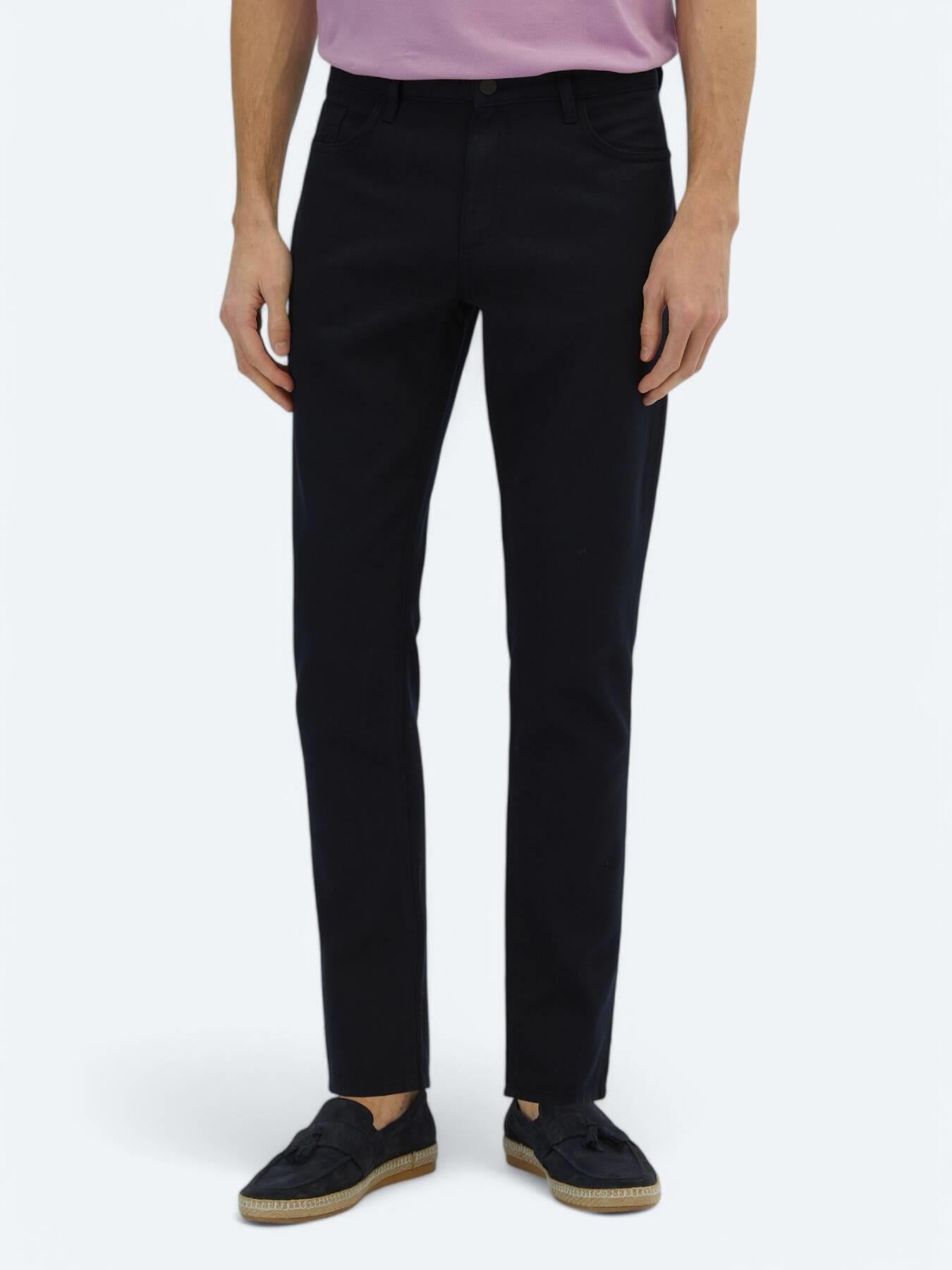 Lacivert Düz Dokuma Regular Fit Casual Pamuk Karışımlı Pantolon