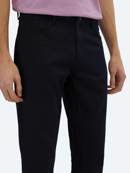 Lacivert Düz Dokuma Regular Fit Casual Pamuk Karışımlı Pantolon