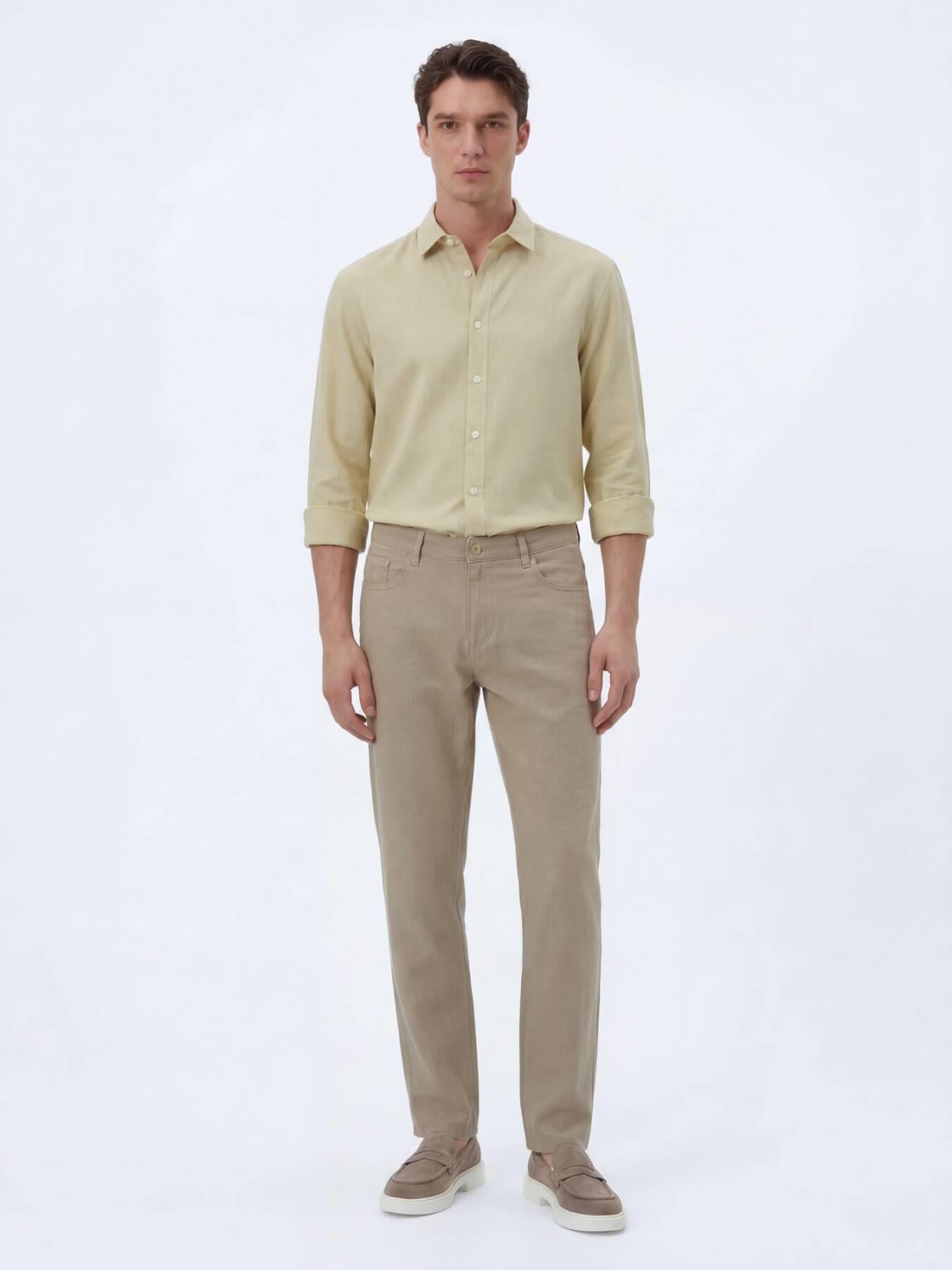 Vizon Dokuma Regular Fit Casual Pamuk Karışımlı Pantolon