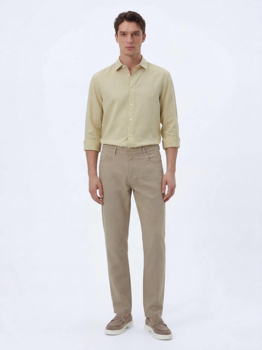 Vizon Dokuma Regular Fit Casual Pamuk Karışımlı Pantolon