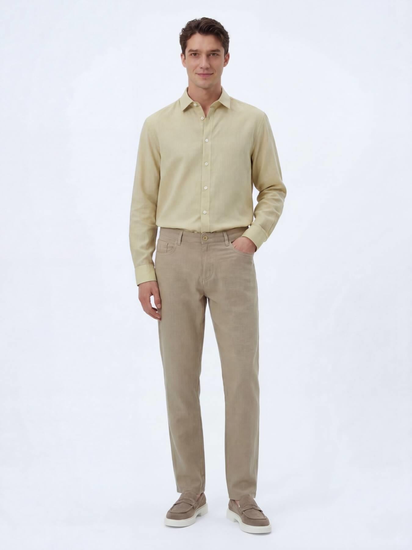 Vizon Dokuma Regular Fit Casual Pamuk Karışımlı Pantolon