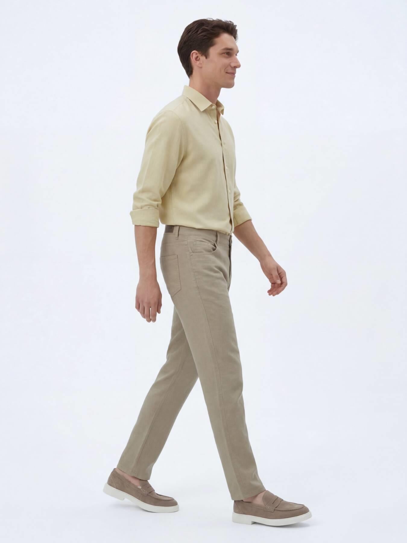 Vizon Dokuma Regular Fit Casual Pamuk Karışımlı Pantolon