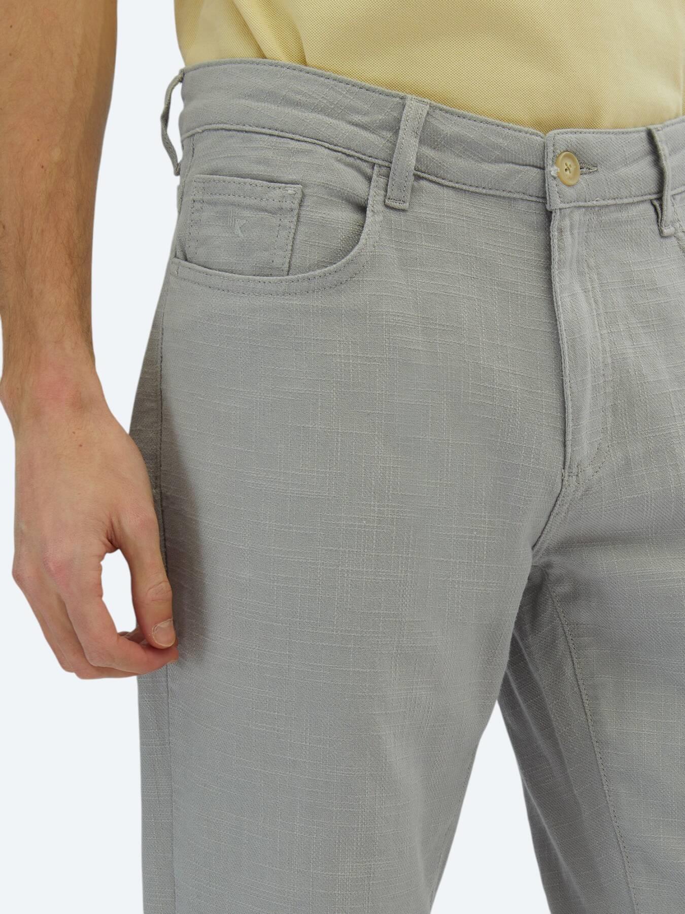 Gri Dokuma Regular Fit Casual Pamuk Karışımlı Pantolon