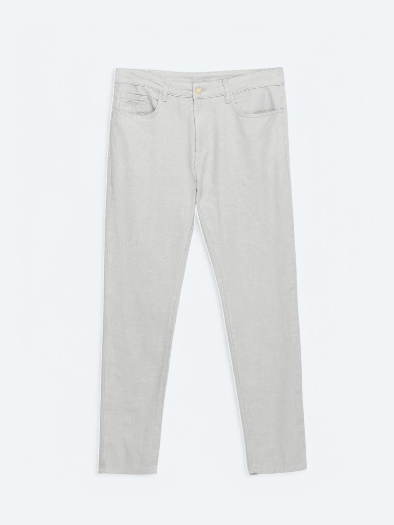 Gri Dokuma Regular Fit Casual Pamuk Karışımlı Pantolon