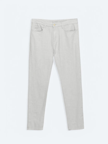 Gri Dokuma Regular Fit Casual Pamuk Karışımlı Pantolon