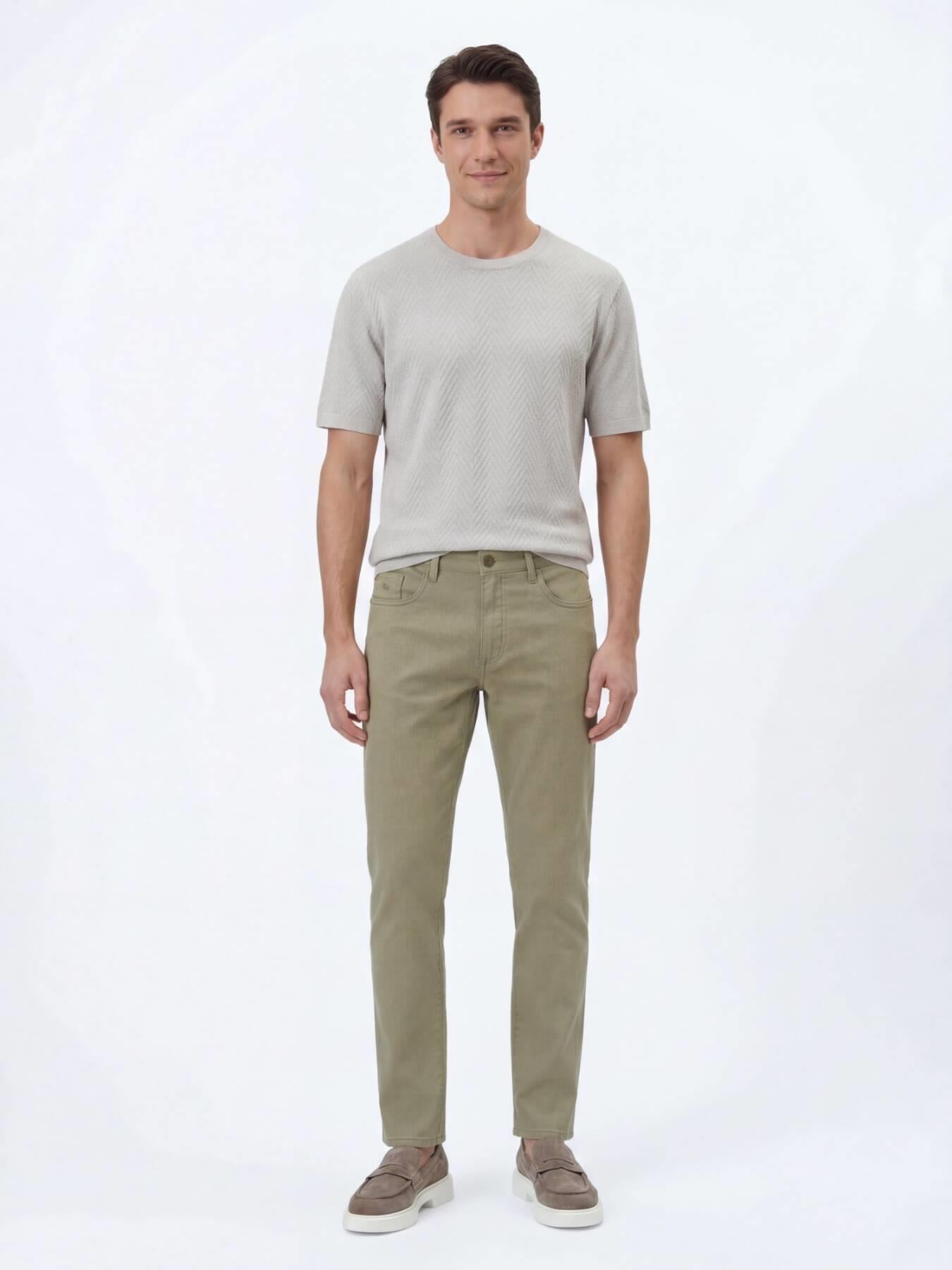 Açık Yeşil Düz Dokuma Regular Fit Casual Pamuk Karışımlı Pantolon