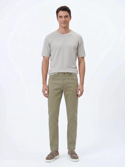 Açık Yeşil Düz Dokuma Regular Fit Casual Pamuk Karışımlı Pantolon