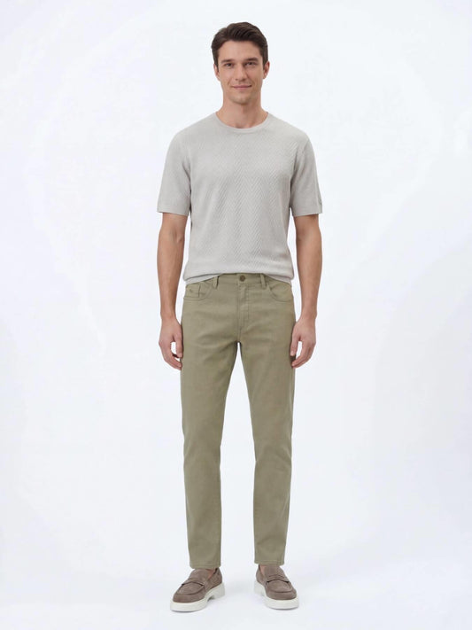 Açık Yeşil Düz Dokuma Regular Fit Casual Pamuk Karışımlı Pantolon