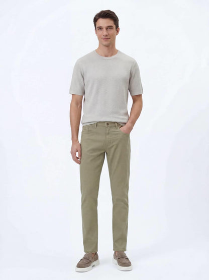 Açık Yeşil Düz Dokuma Regular Fit Casual Pamuk Karışımlı Pantolon
