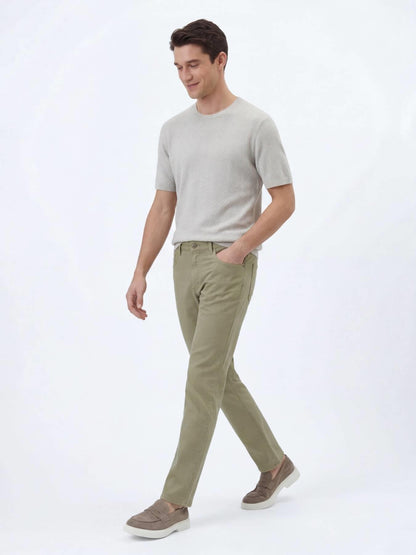 Açık Yeşil Düz Dokuma Regular Fit Casual Pamuk Karışımlı Pantolon