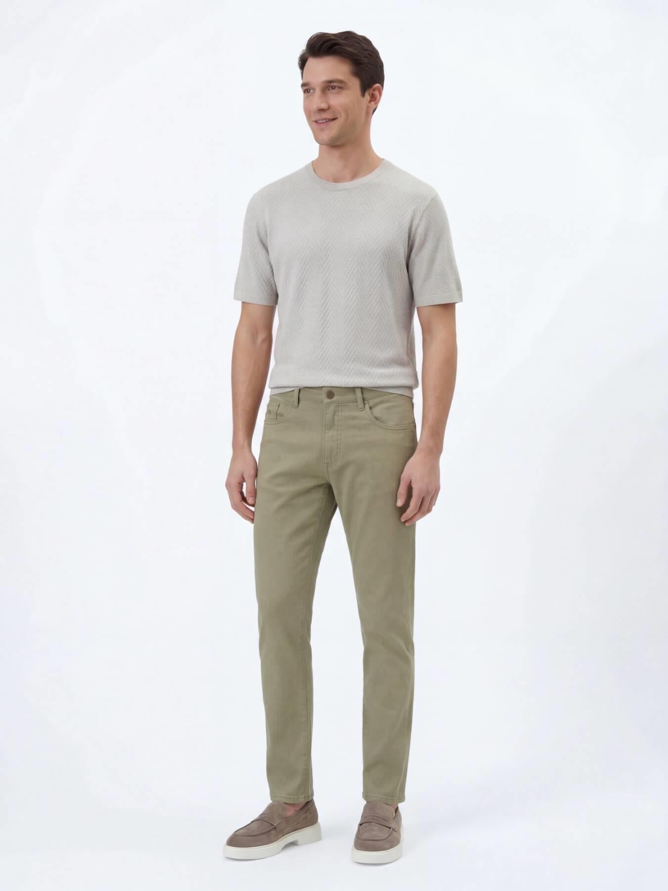 Açık Yeşil Düz Dokuma Regular Fit Casual Pamuk Karışımlı Pantolon
