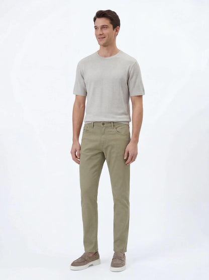 Açık Yeşil Düz Dokuma Regular Fit Casual Pamuk Karışımlı Pantolon