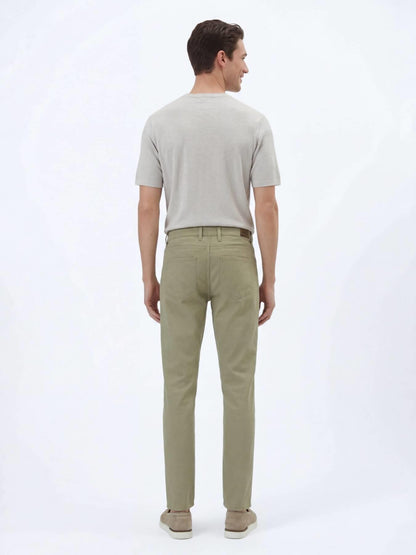 Açık Yeşil Düz Dokuma Regular Fit Casual Pamuk Karışımlı Pantolon