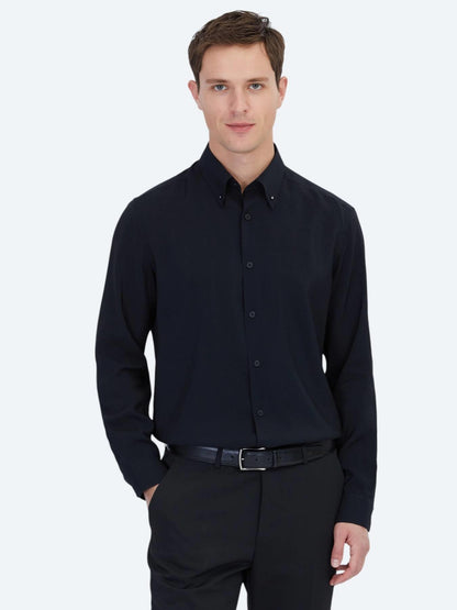 Siyah Regular Fit Uzun Dokuma Casual Gömlek