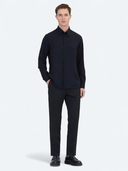 Siyah Regular Fit Uzun Dokuma Casual Gömlek