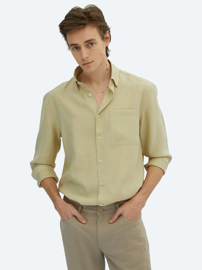 Limon Küfü Düz Oversize Fit Uzun Dokuma Casual Gömlek
