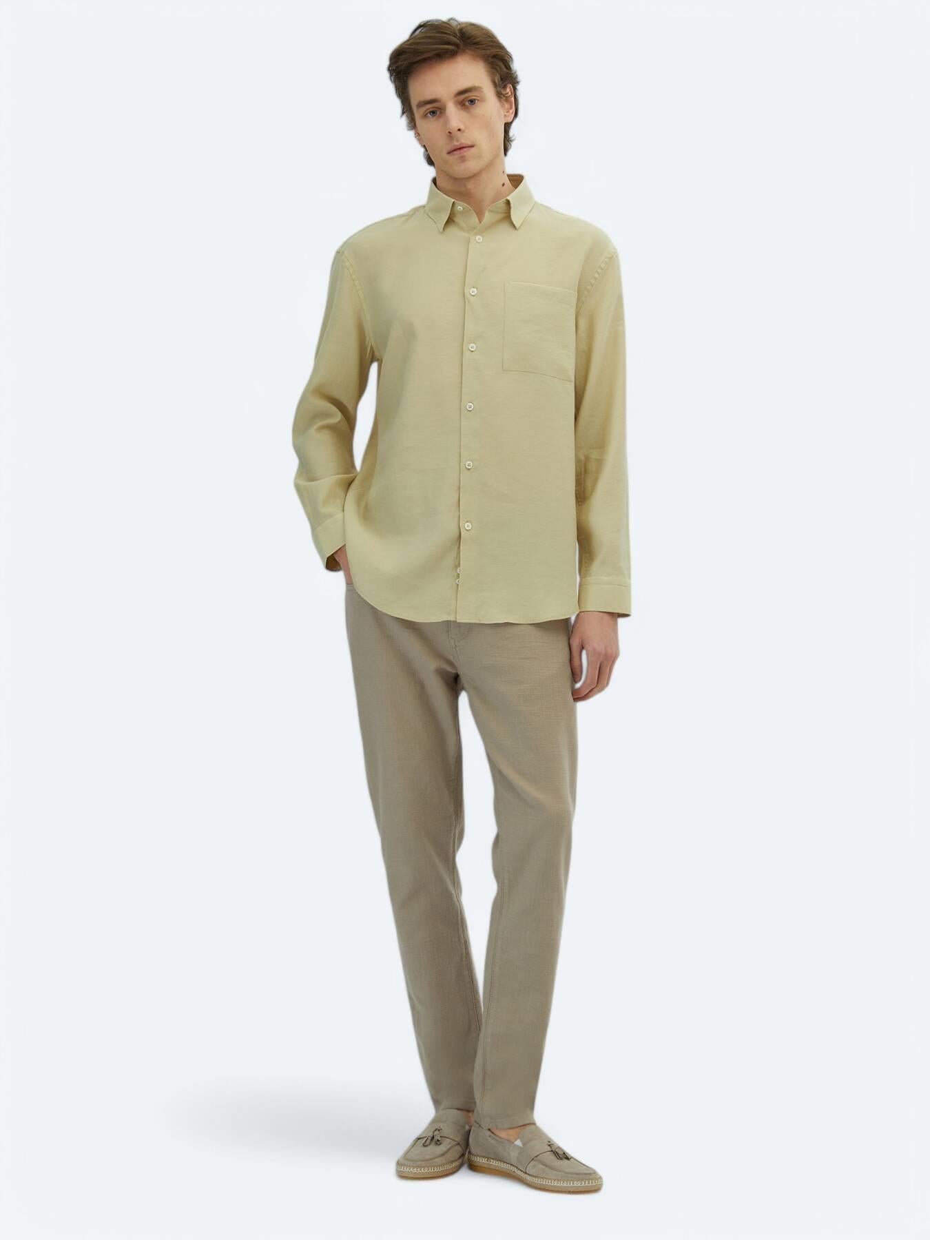 Limon Küfü Düz Oversize Fit Uzun Dokuma Casual Gömlek