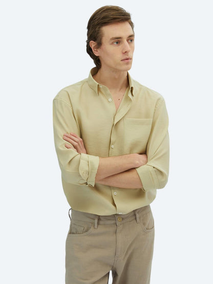 Limon Küfü Düz Oversize Fit Uzun Dokuma Casual Gömlek