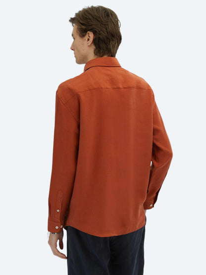 Kiremit Düz Oversize Fit Uzun Dokuma Casual Gömlek