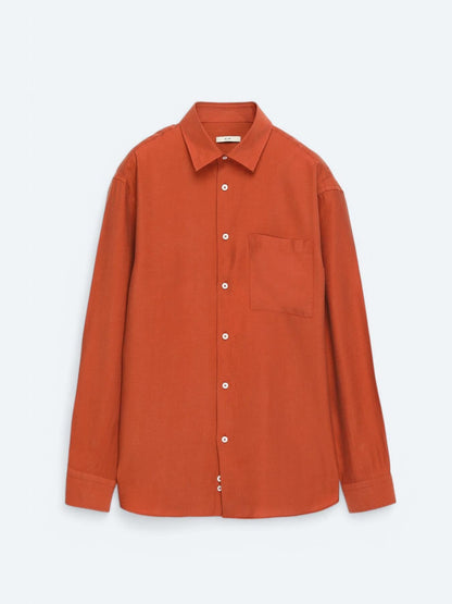 Kiremit Düz Oversize Fit Uzun Dokuma Casual Gömlek