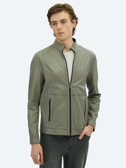 Lacivert Regular Fit Dik Yaka Smart Casual Deri Çift Taraflı Deri Mont