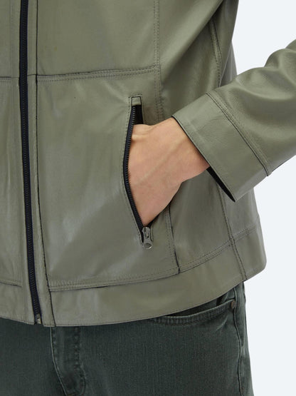 Lacivert Regular Fit Dik Yaka Smart Casual Deri Çift Taraflı Deri Mont