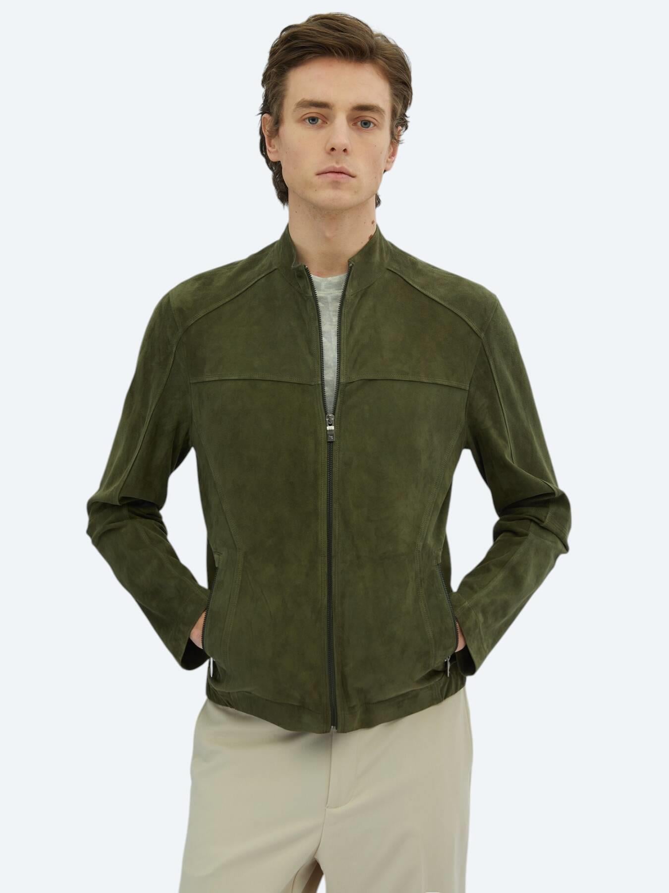 Haki Regular Fit Dik Yaka Smart Casual Deri Mont