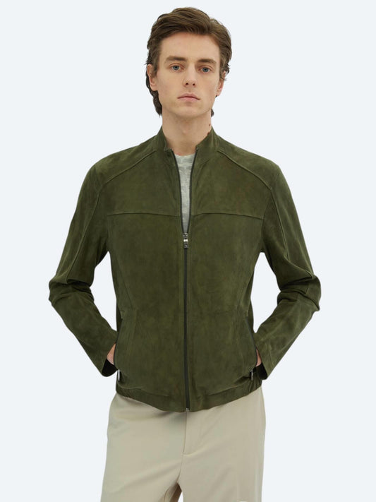 Haki Regular Fit Dik Yaka Smart Casual Deri Mont