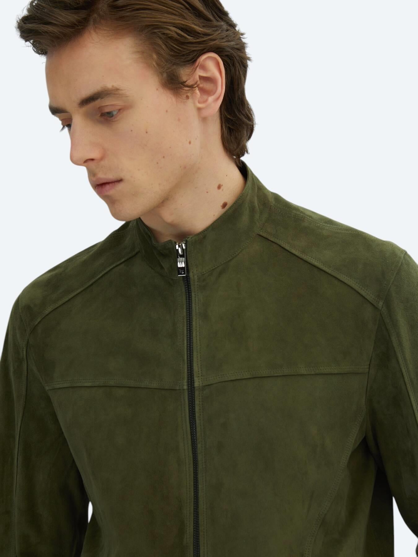 Haki Regular Fit Dik Yaka Smart Casual Deri Mont
