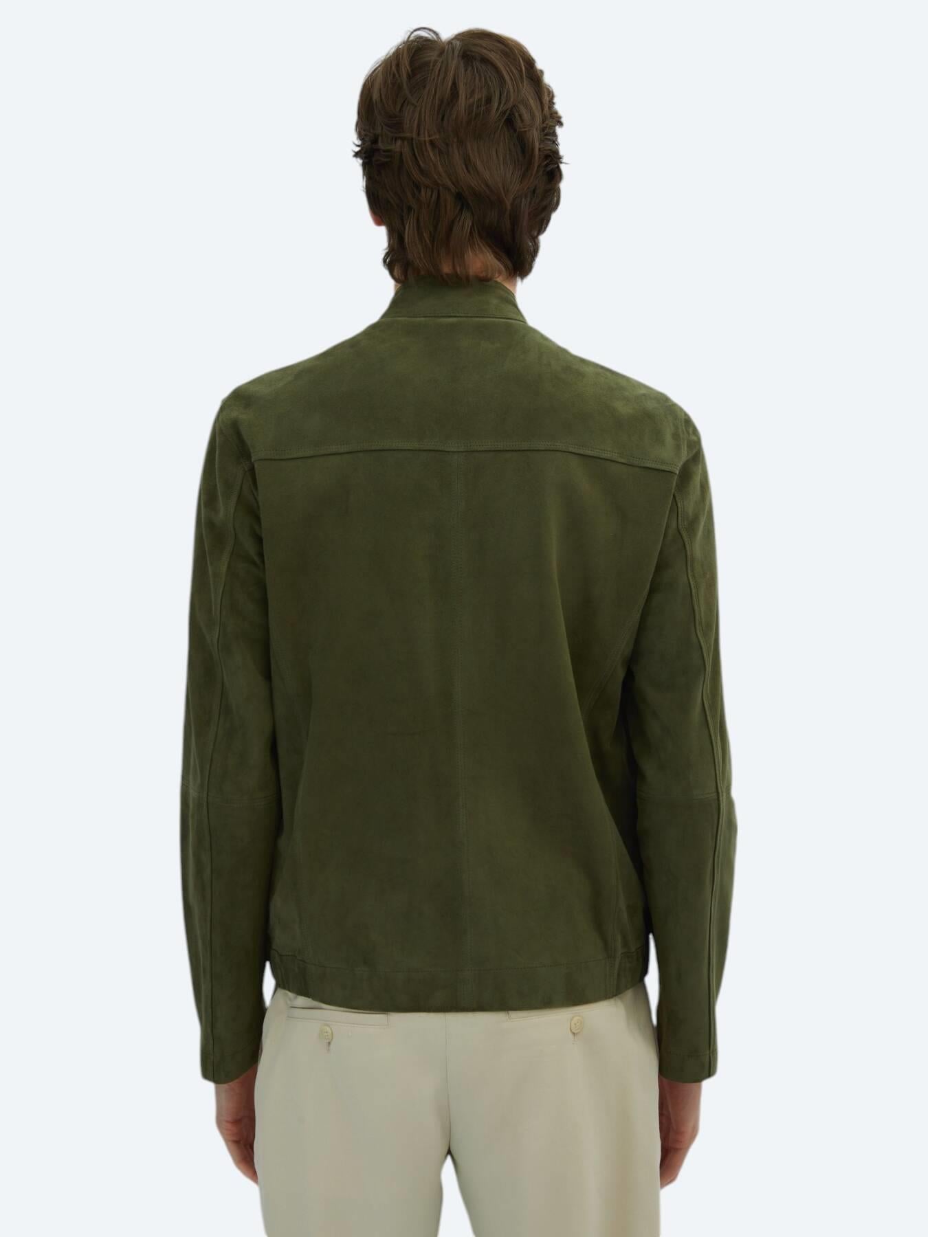 Haki Regular Fit Dik Yaka Smart Casual Deri Mont
