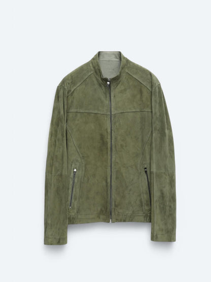 Haki Regular Fit Dik Yaka Smart Casual Deri Mont