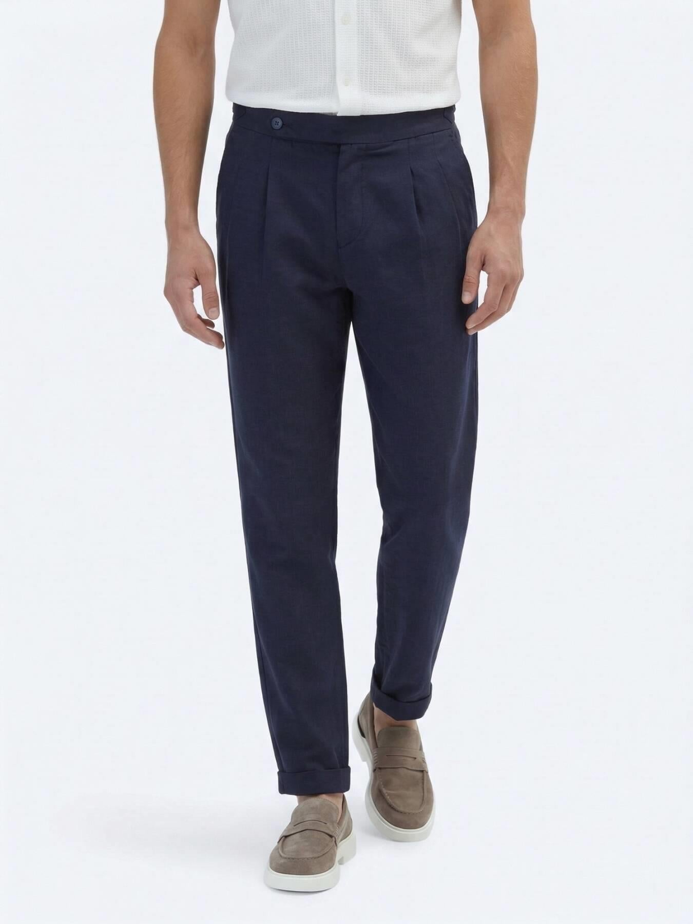Lacivert Dokuma Carrot Fit Casual Pamuk Karışımlı Pantolon