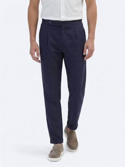 Lacivert Dokuma Carrot Fit Casual Pamuk Karışımlı Pantolon