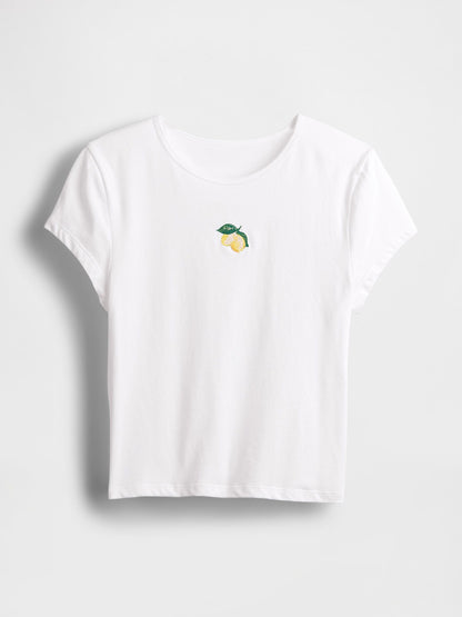 Beyaz Grafikli Crop T-shirt