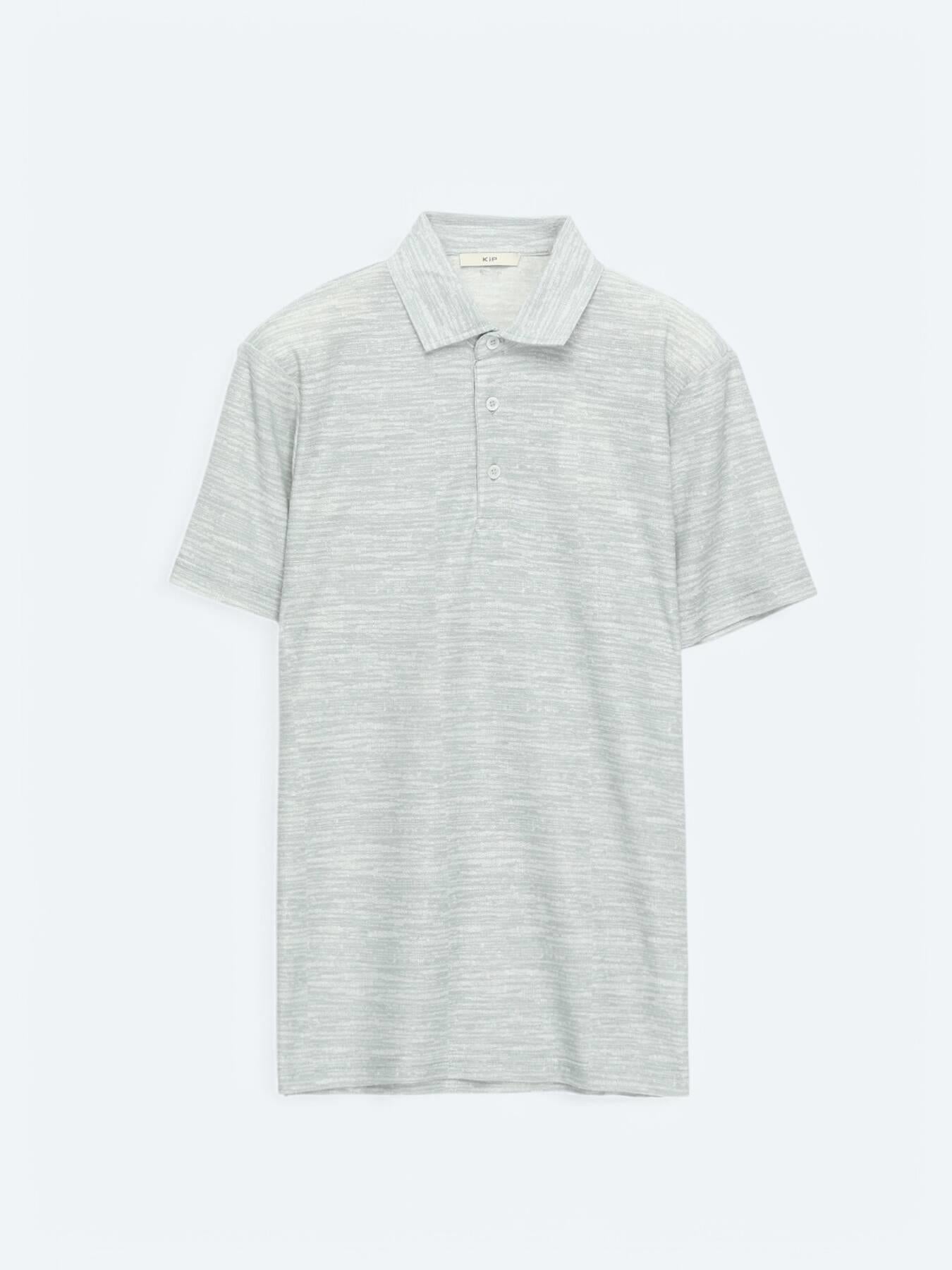 Açık Haki Baskılı Polo Yaka Pamuk Karışımlı T-shirt