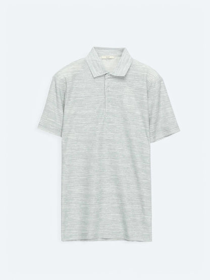 Açık Haki Baskılı Polo Yaka Pamuk Karışımlı T-shirt