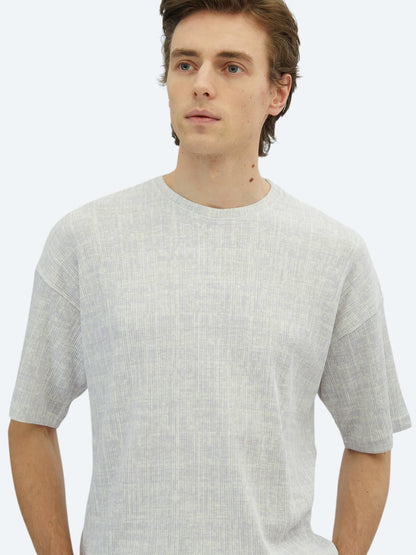 Lila Baskılı Bisiklet Yaka Pamuk Karışımlı T-shirt