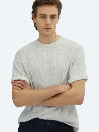 Lila Baskılı Bisiklet Yaka Pamuk Karışımlı T-shirt