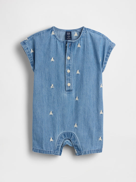 Mavi Işlemeli Brannan Bear Denim Şort Tulum