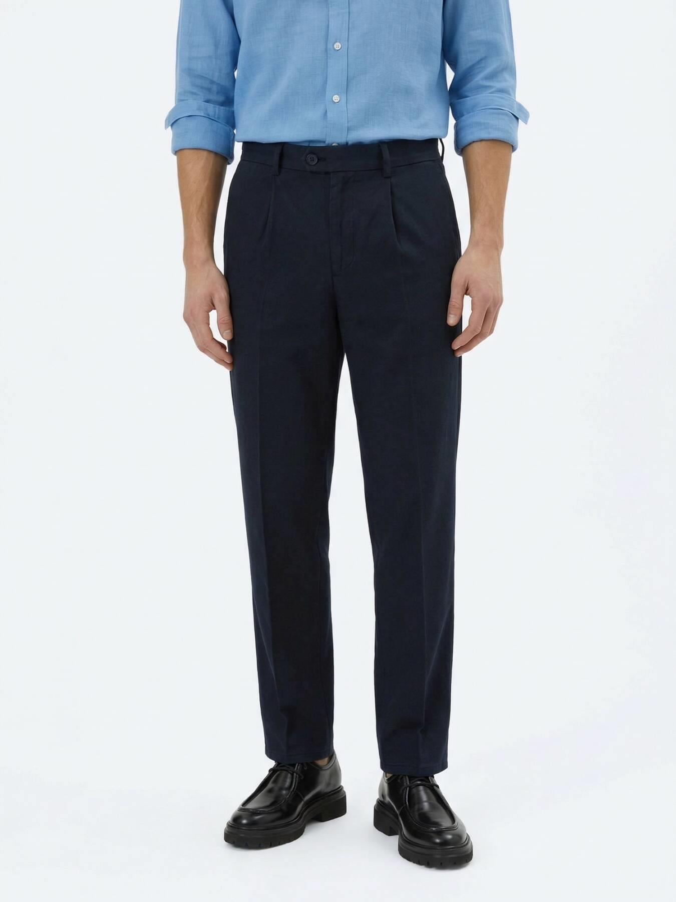 Lacivert Dokuma Loose Fit Casual Pantolon
