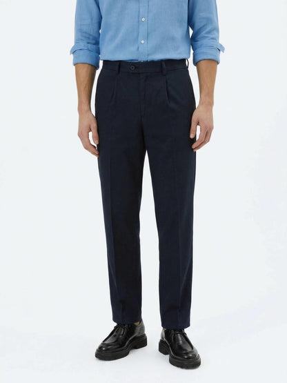 Lacivert Dokuma Loose Fit Casual Pantolon