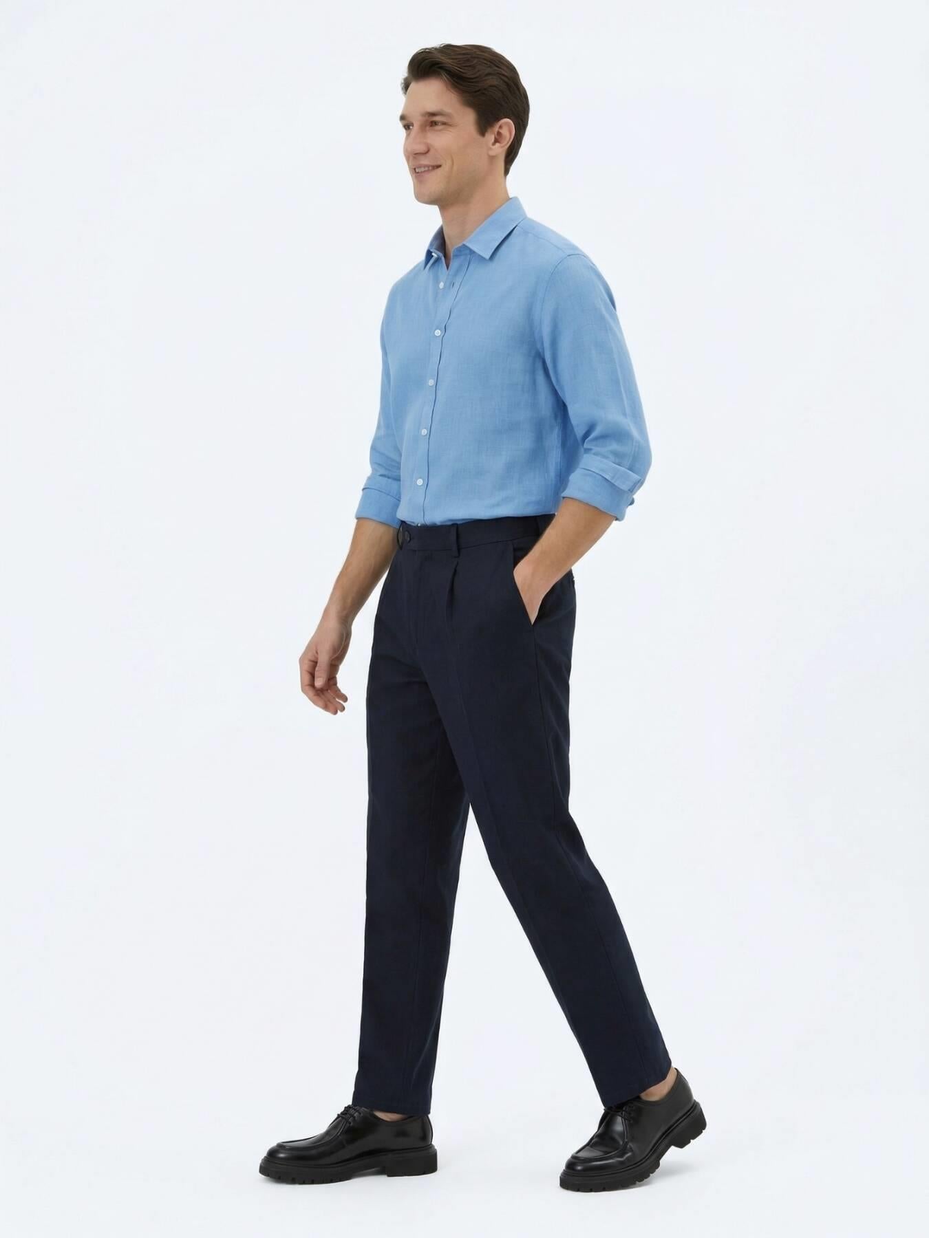 Lacivert Dokuma Loose Fit Casual Pantolon