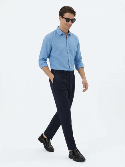 Lacivert Dokuma Loose Fit Casual Pantolon