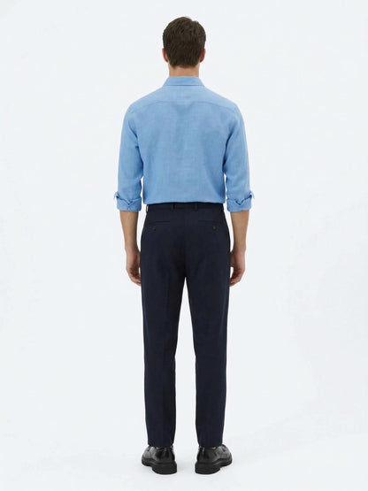 Lacivert Dokuma Loose Fit Casual Pantolon