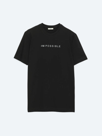Siyah Baskılı Bisiklet Yaka %100 Pamuk T-shirt