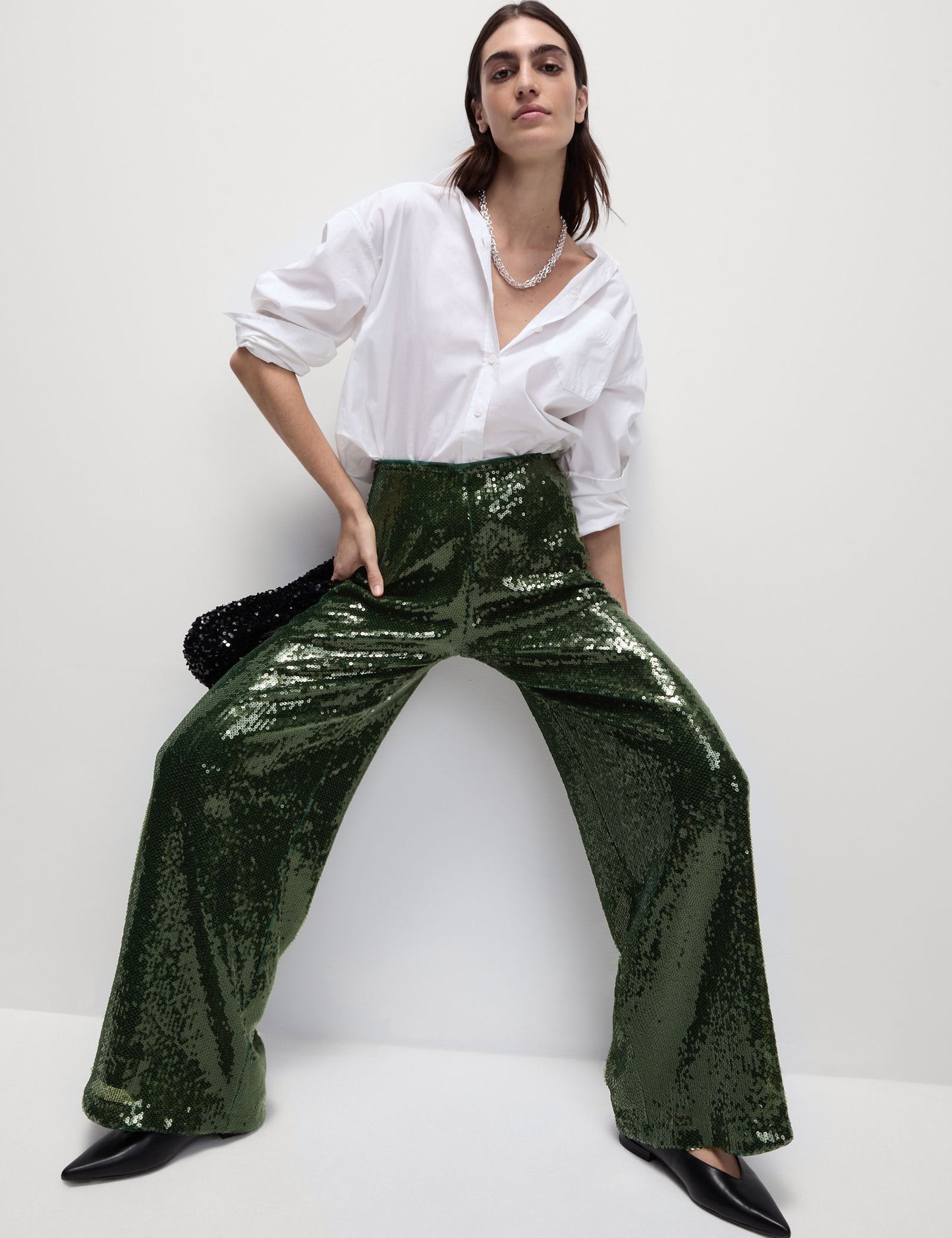 Payetli Wide Leg Pantolon