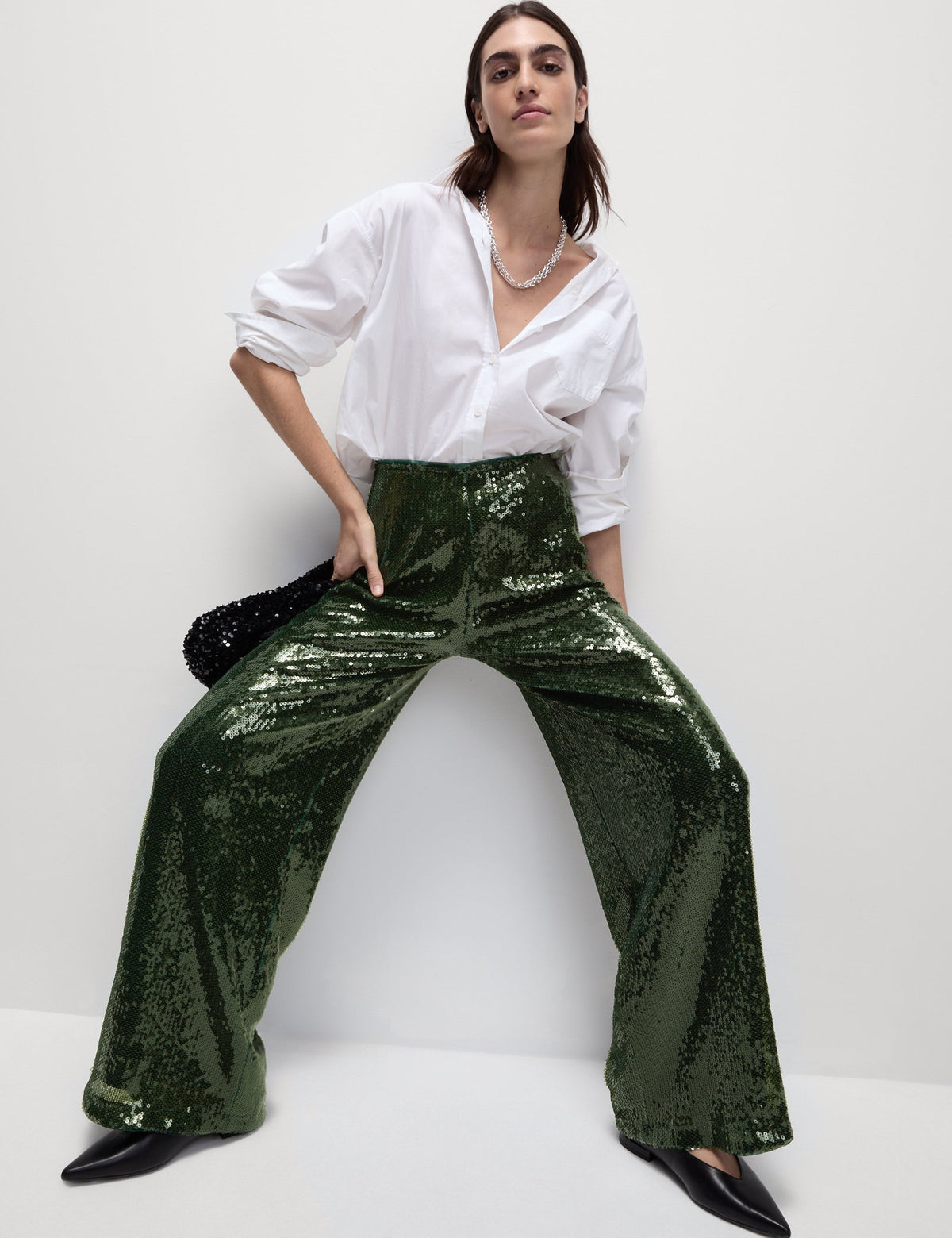 Payetli Wide Leg Pantolon