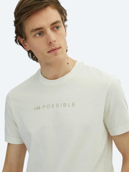 Kırık Beyaz Baskılı Bisiklet Yaka %100 Pamuk T-shirt