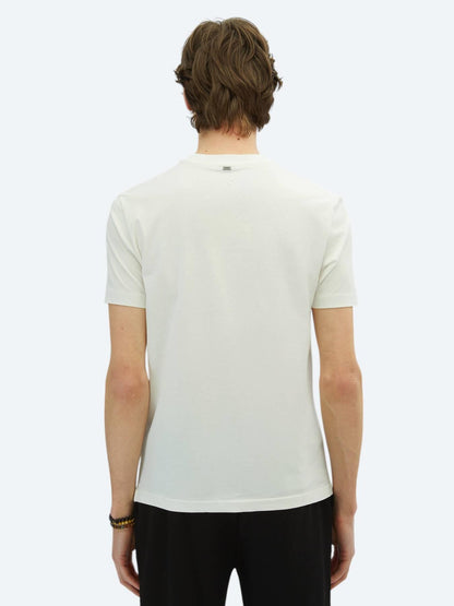 Kırık Beyaz Baskılı Bisiklet Yaka %100 Pamuk T-shirt